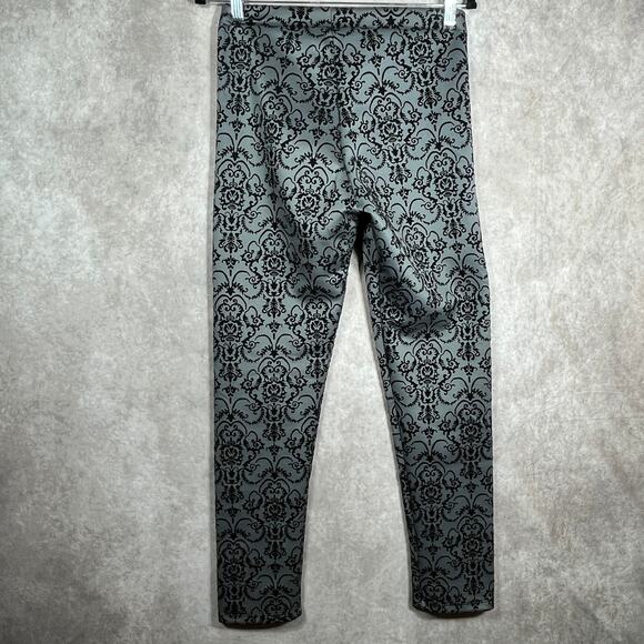 Planet Gold Leggings Pants Women Large Gray Black Brocade Ankle Stretch Pull On - Picture 5 of 9
